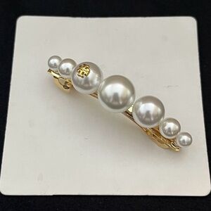 Tory Burch Gold and White Pearl Hair Clip